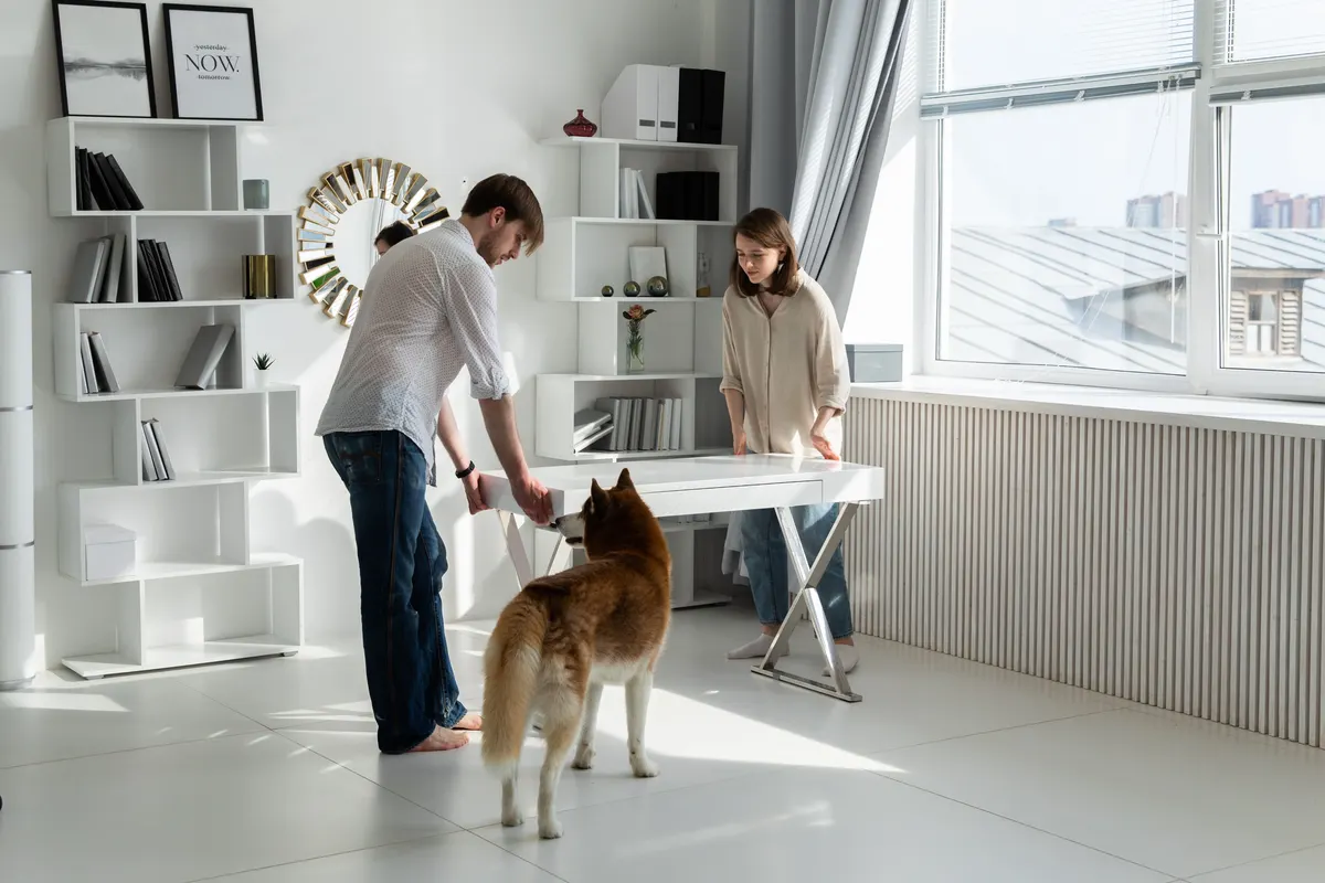 A pet home guide starts with renting rules: a couple moving in with their dog